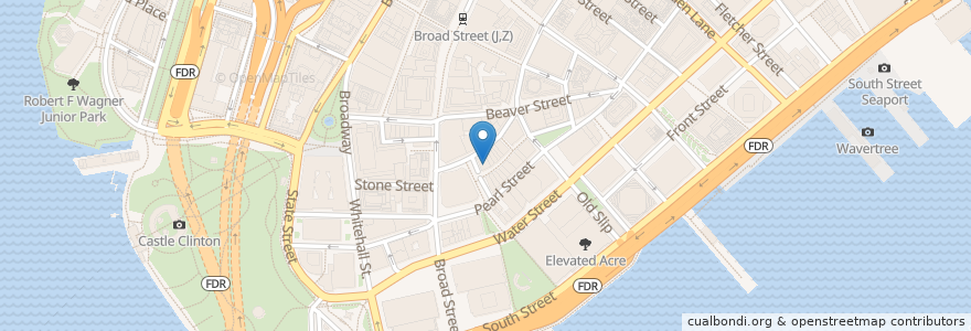 Mapa de ubicacion de The Dubliner en الولايات المتّحدة الأمريكيّة, نيويورك, New York, New York County, Manhattan Community Board 1.
