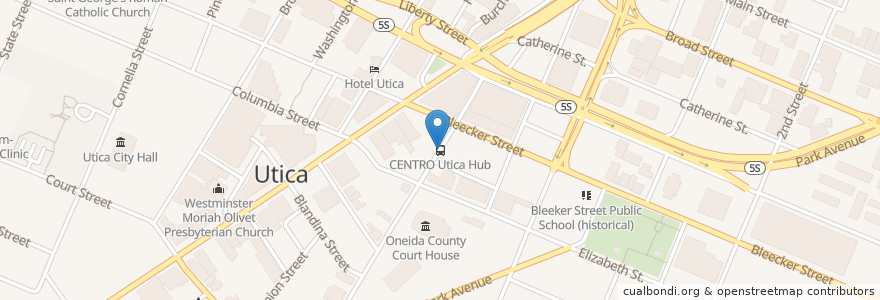 Mapa de ubicacion de CENTRO Utica Hub en Amerika Syarikat, New York, Oneida County, City Of Utica.