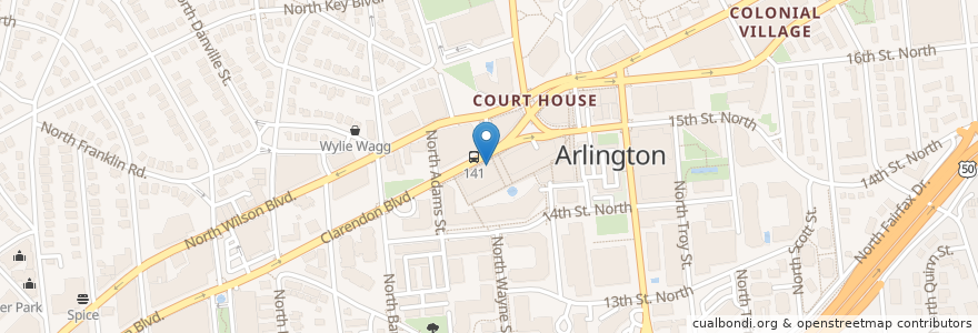Mapa de ubicacion de Courthaus Social en Amerika Birleşik Devletleri, Virjinya, Arlington County, Arlington.