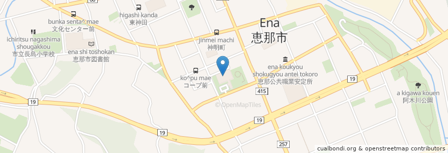 Mapa de ubicacion de 恵那市中央図書館 en Japón, Prefectura De Gifu, 恵那市.