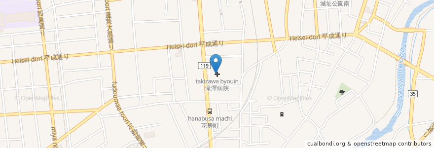 Mapa de ubicacion de 滝澤病院 en Jepun, 栃木県, 宇都宮市.