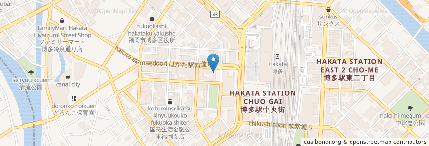 Mapa de ubicacion de ドラッグ大賀 en Япония, Фукуока, 福岡市, 博多区.