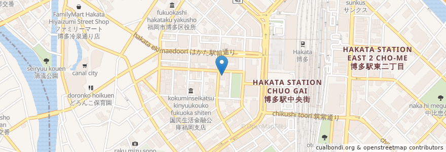 Mapa de ubicacion de タイムズ en 일본, 후쿠오카현, 후쿠오카, 博多区.