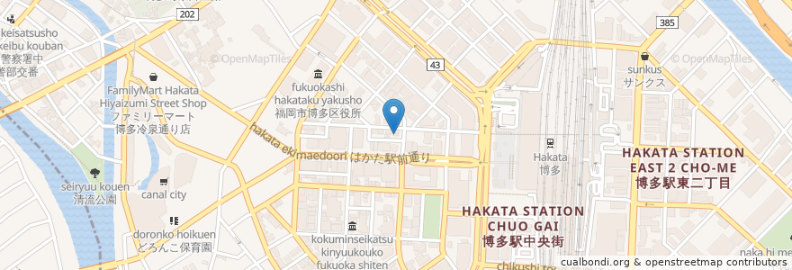 Mapa de ubicacion de 餃子の王将 en Japão, 福岡県, 福岡市, 博多区.