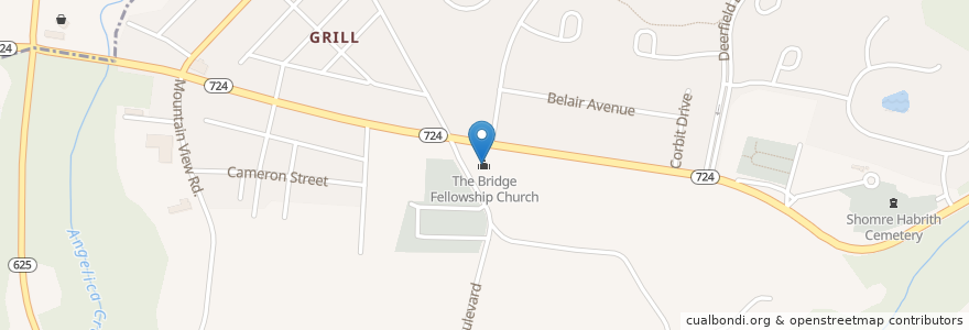 Mapa de ubicacion de The Bridge Fellowship Church en الولايات المتّحدة الأمريكيّة, بنسيلفانيا, Berks County, Cumru Township.