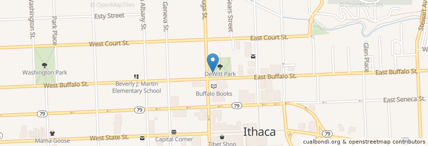 Mapa de ubicacion de Dewitt Park Farmers Market en アメリカ合衆国, ニューヨーク州, Tompkins County, Ithaca Town, Ithaca.