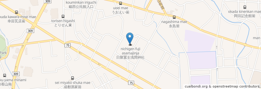 Mapa de ubicacion de 日限冨士浅間神社 en Japão, 栃木県, 栃木市.