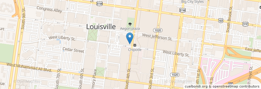 Mapa de ubicacion de Dunkin' Donuts en Amerika Syarikat, Kentucky, Jefferson County, Louisville.