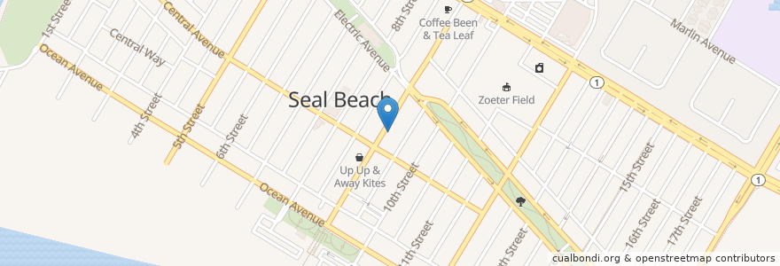 Mapa de ubicacion de Waki Sushi en 美利坚合众国/美利堅合眾國, 加利福尼亚州/加利福尼亞州, Orange County, Seal Beach.