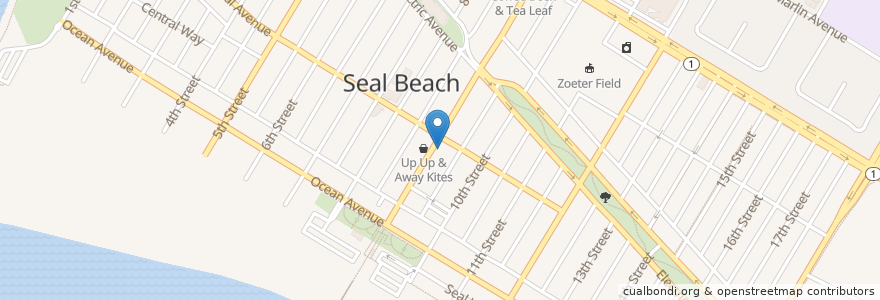 Mapa de ubicacion de Z Pizza en アメリカ合衆国, カリフォルニア州, Orange County, Seal Beach.