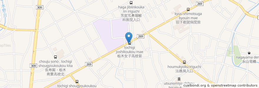 Mapa de ubicacion de 片柳郵便局 en Japonya, 栃木県, 栃木市.