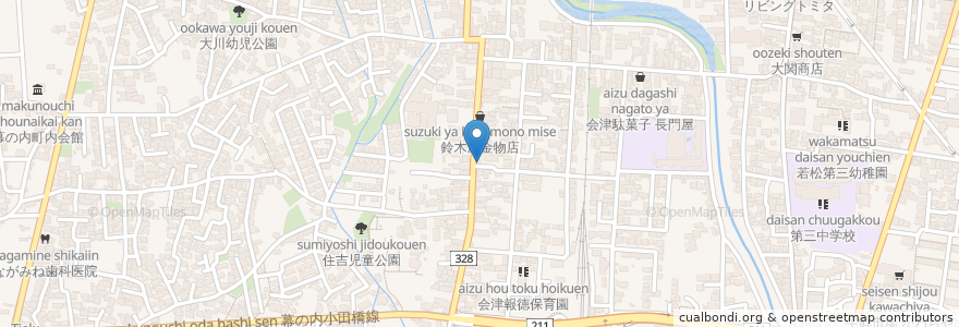 Mapa de ubicacion de 会津若松警察署城西交番 en اليابان, فوكوشيما, 会津若松市.