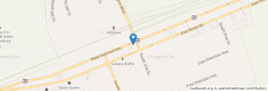 Mapa de ubicacion de Pine Country Restaurant en 미국, 애리조나, Coconino County, Williams.