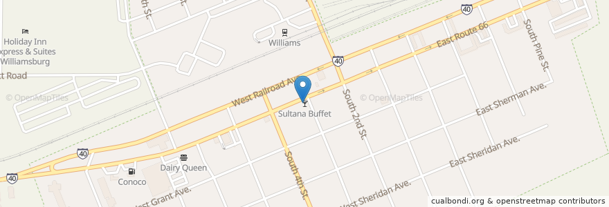 Mapa de ubicacion de Sultana Buffet en Estados Unidos De América, Arizona, Coconino County, Williams.