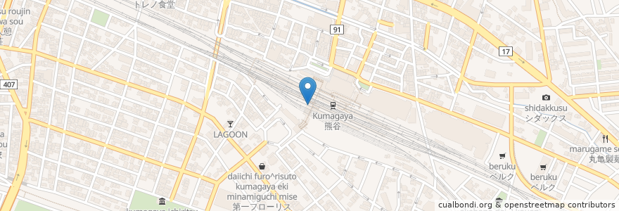 Mapa de ubicacion de 熊谷うどん 熊たまや en 日本, 埼玉县, 熊谷市.