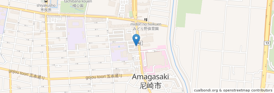 Mapa de ubicacion de 法円坂薬局 en اليابان, 兵庫県, 尼崎市.