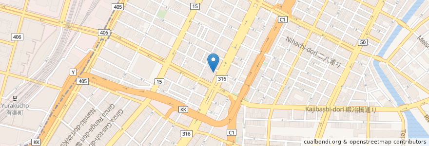 Mapa de ubicacion de 岩佐耳鼻咽喉科 en Giappone, Tokyo, 中央区.