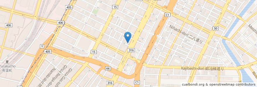 Mapa de ubicacion de 西安刀削麺 en Japonya, 東京都, 中央区.