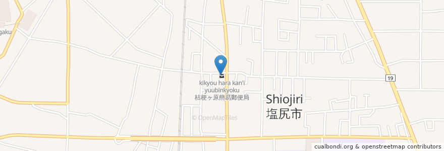 Mapa de ubicacion de 桔梗ヶ原簡易郵便局 en Jepun, 長野県, 塩尻市.