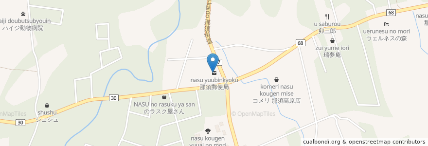 Mapa de ubicacion de 那須郵便局 en ژاپن, 栃木県, 那須郡, 那須町.