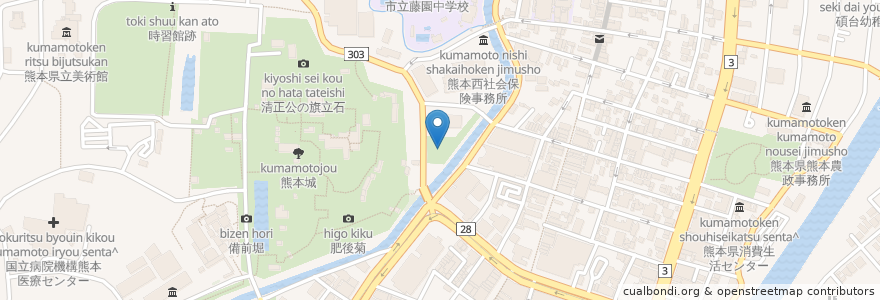 Mapa de ubicacion de 谷干城銅像 en اليابان, 熊本県, 熊本市, 中央区.