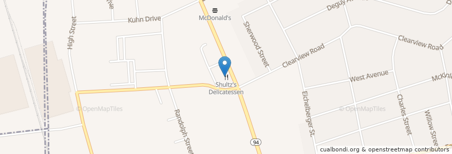 Mapa de ubicacion de Shultz's Delicatessen en 美利坚合众国/美利堅合眾國, 宾夕法尼亚 / 賓夕法尼亞州, Hanover.