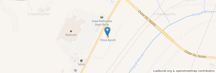Mapa de ubicacion de Pizza Ranch en 美利坚合众国/美利堅合眾國, 艾奥瓦州, Woodbury County, Sioux City.