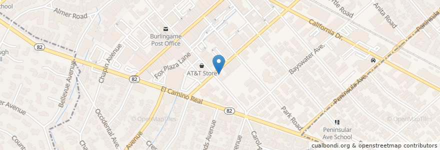Mapa de ubicacion de Comerica Bank en Amerika Birleşik Devletleri, Kaliforniya, San Mateo County, Burlingame.