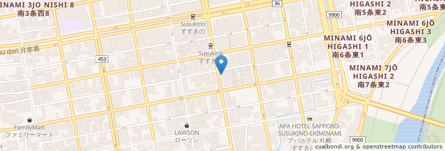 Mapa de ubicacion de 夜cafe ペンギン村 en Japan, 北海道, 石狩振興局, Sapporo, 中央区.