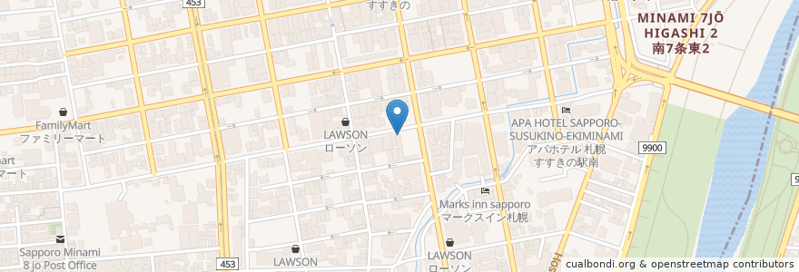 Mapa de ubicacion de booty札幌 en اليابان, محافظة هوكايدو, 石狩振興局, 札幌市, 中央区.