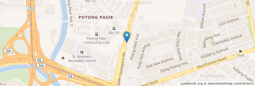 Mapa de ubicacion de Potong Pasir Station en Singapore, Southeast.