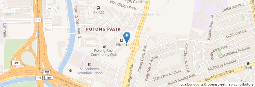 Mapa de ubicacion de Potong Pasir Station en Singapour.