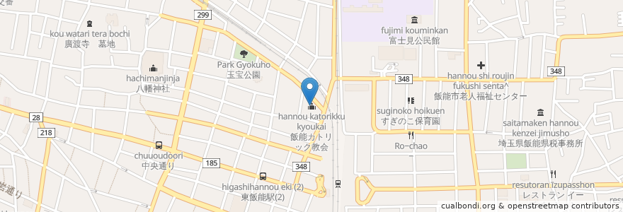 Mapa de ubicacion de 飯能カトリック教会 en 日本, 埼玉县, 飯能市.