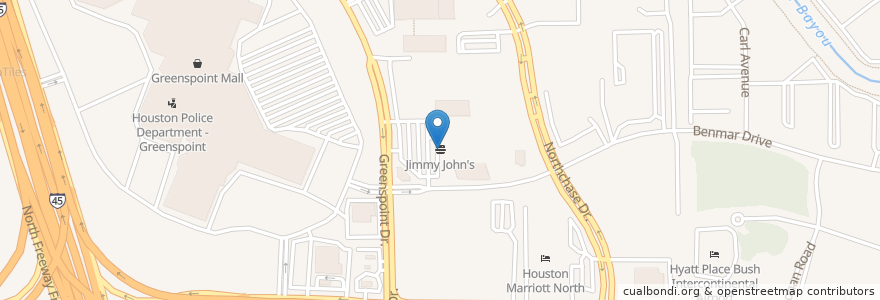 Mapa de ubicacion de Jimmy John's en Amerika Birleşik Devletleri, Teksas, Houston, Harris County.