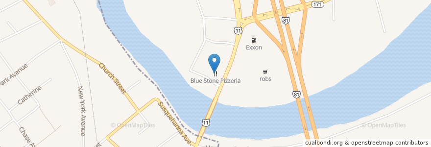 Mapa de ubicacion de Blue Stone Pizzeria en Vereinigte Staaten Von Amerika, Pennsylvania, Susquehanna County.