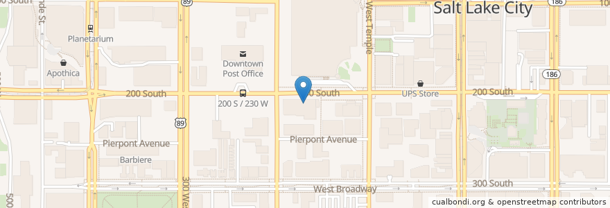 Mapa de ubicacion de Toaster's Cafe en الولايات المتّحدة الأمريكيّة, يوتا, Salt Lake County, Salt Lake City.
