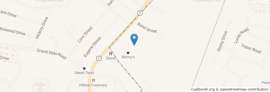 Mapa de ubicacion de T's Restaurant en United States, Rhode Island, Kent County, East Greenwich.