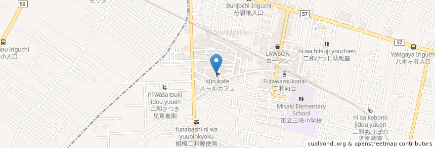 Mapa de ubicacion de スールカフェ en Japon, Préfecture De Chiba, 船橋市.