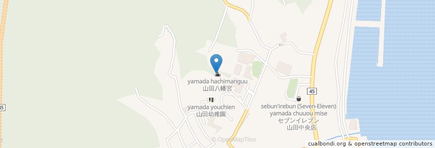 Mapa de ubicacion de 山田八幡宮 en Jepun, 岩手県, 下閉伊郡, 山田町.
