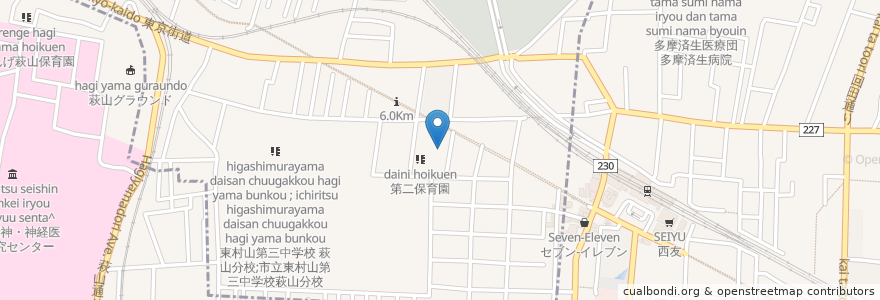 Mapa de ubicacion de Shell Bread Cafe en Japonya, 東京都, 東村山市, 小平市.
