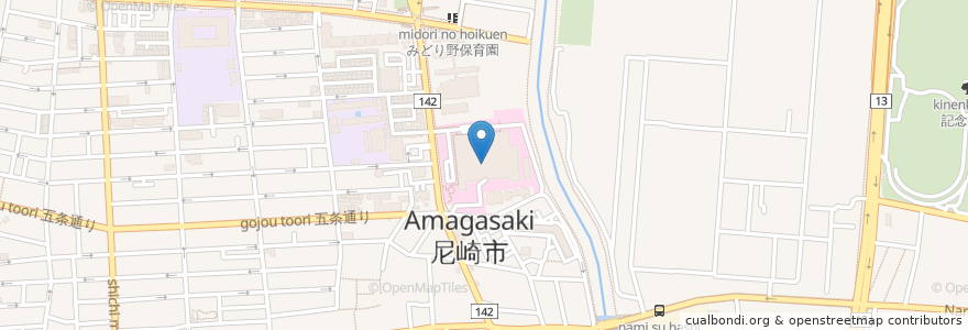 Mapa de ubicacion de カフェ・ド・クリエ en Japonya, 兵庫県, 尼崎市.