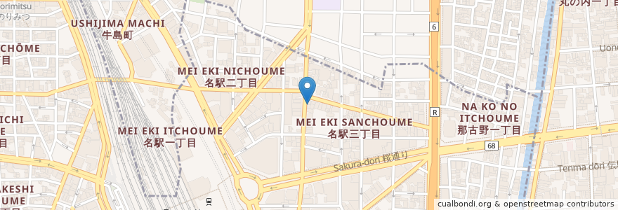 Mapa de ubicacion de かぶと屋 en ژاپن, 愛知県, 名古屋市, 中村区.