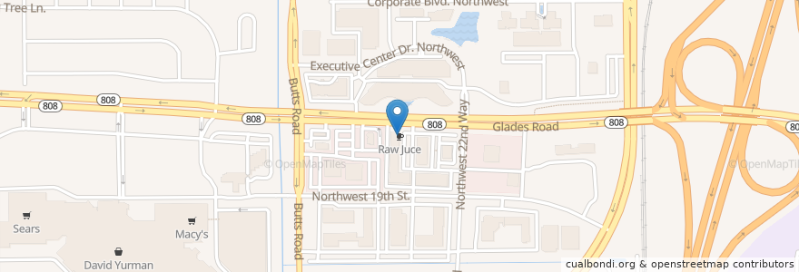 Mapa de ubicacion de Raw Juce en アメリカ合衆国, フロリダ州, Palm Beach County, Boca Raton.