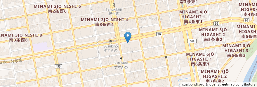 Mapa de ubicacion de 札幌方面中央警察署 薄野交番 en Япония, Хоккайдо, Округ Исикари, Саппоро, Тюо.