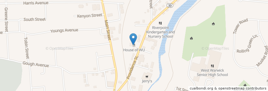 Mapa de ubicacion de House of WU en Stati Uniti D'America, Rhode Island, Kent County, West Warwick.