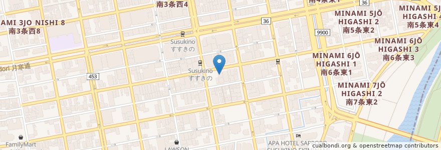 Mapa de ubicacion de 北洋銀行 en Japan, Präfektur Hokkaido, 石狩振興局, 札幌市, 中央区.