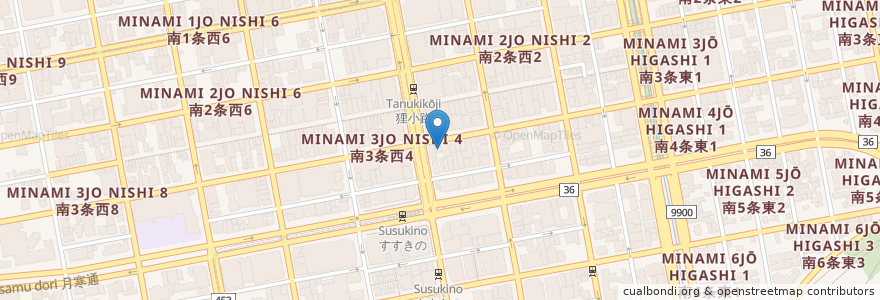 Mapa de ubicacion de 札幌南三条郵便局 en 일본, 홋카이도, 石狩振興局, 札幌市, 中央区.