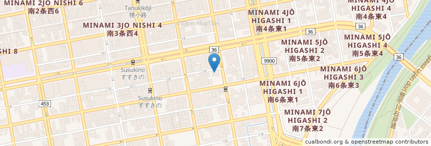 Mapa de ubicacion de 田畑産婦人科 en Япония, Хоккайдо, Округ Исикари, Саппоро, Тюо.