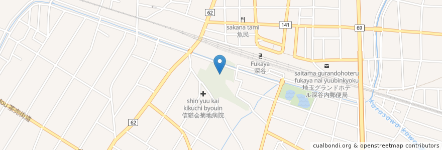 Mapa de ubicacion de 滝宮神社 en 日本, 埼玉県, 深谷市.
