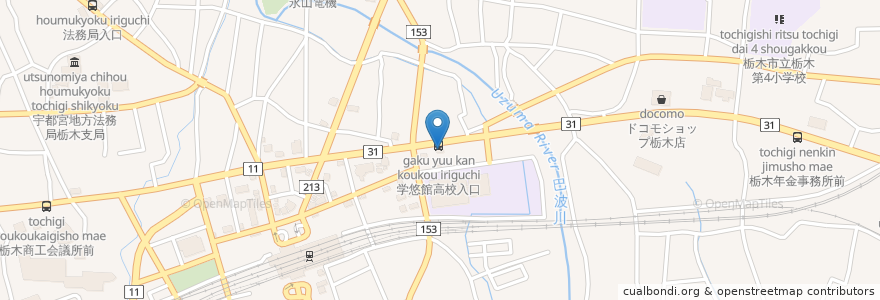 Mapa de ubicacion de トヨタレンタリース栃木駅前店 en 日本, 栃木県, 栃木市.